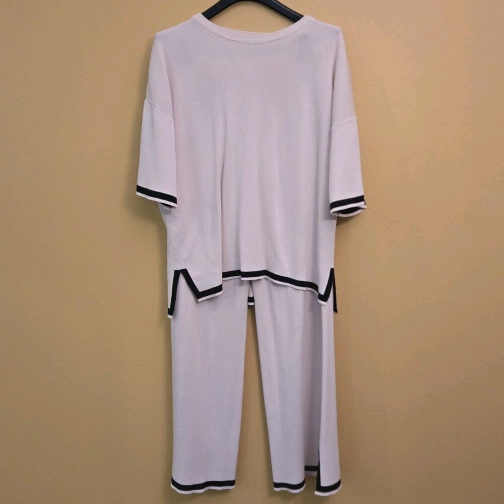 Womens‎ 2 Piece Sweater Set Short Sleeve High Low Knit Pullover Wide Leg Pants